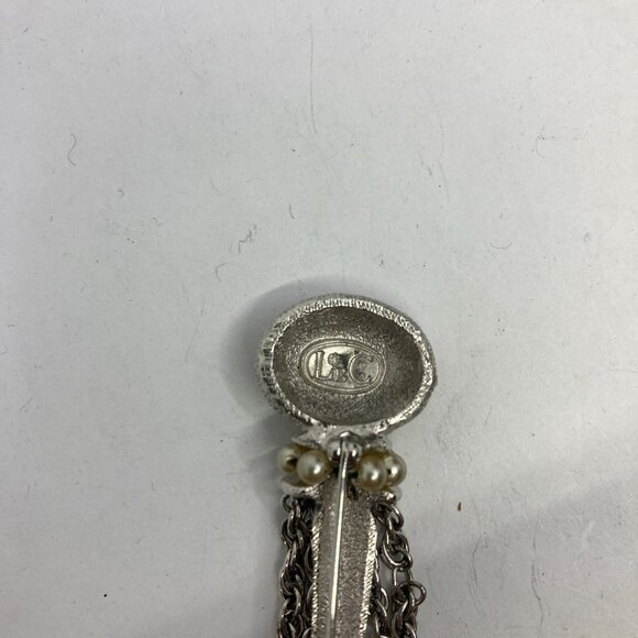 Vtg 1960 LeC BOUCHER rhodium silver tone faux pearl brooch - Picture 6 of 6